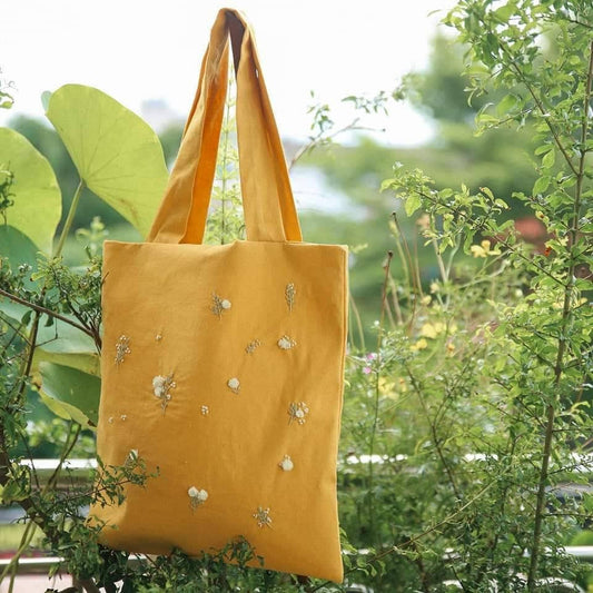 Wild Flower Embroidered Linen Tote Bag