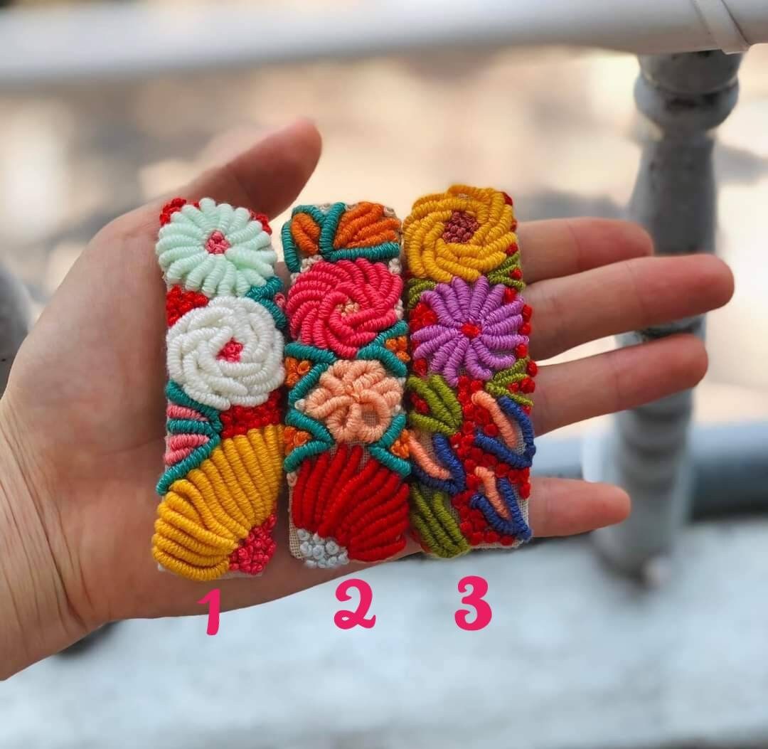 3D Floral Embroidered Hair Barrette, Collection Iris