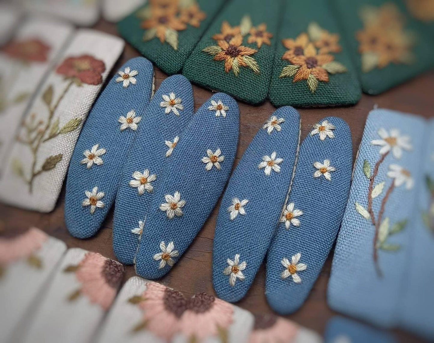 Small Daisies Embroidered Hair Barrette