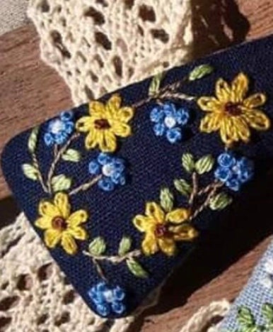 Sunflower Bouquet Embroidered Hair Barrette, Mia Collection