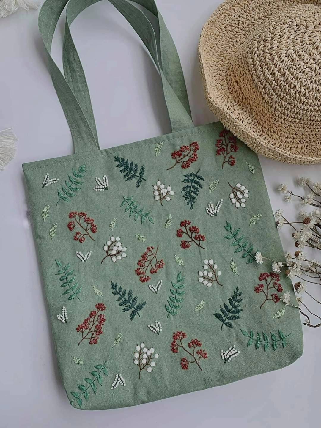 Embroidered all Linen buy handmade tote bag