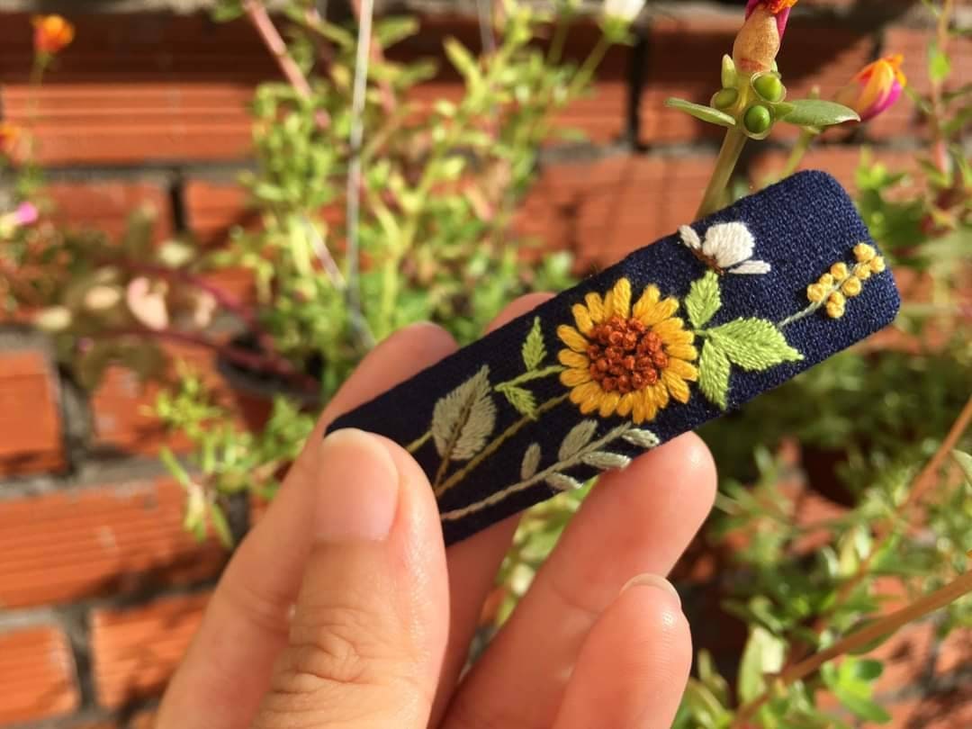 Sunflower Bouquet Embroidered Hair Barrette, Elizabeth Collection