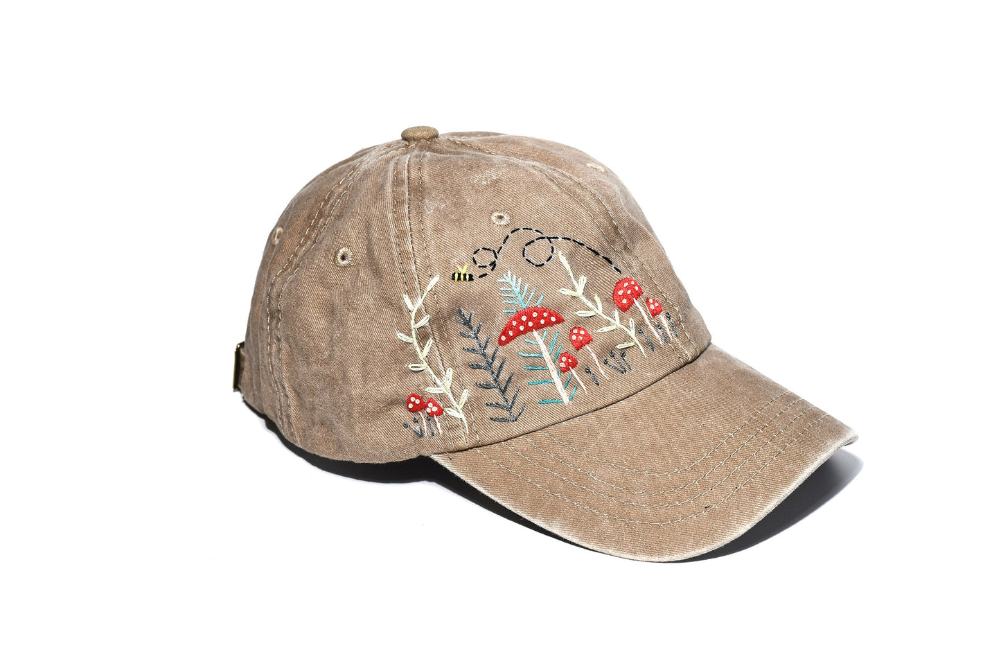 Mushroom Forest & Bee Embroidered Baseball Cap