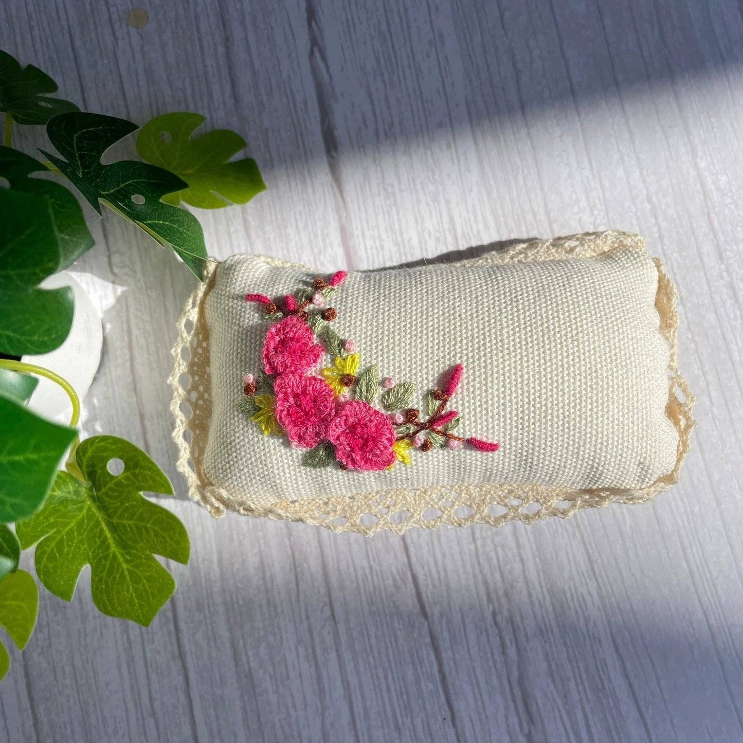 Rose & Lavender Embroidered Pumpkin Pincushion