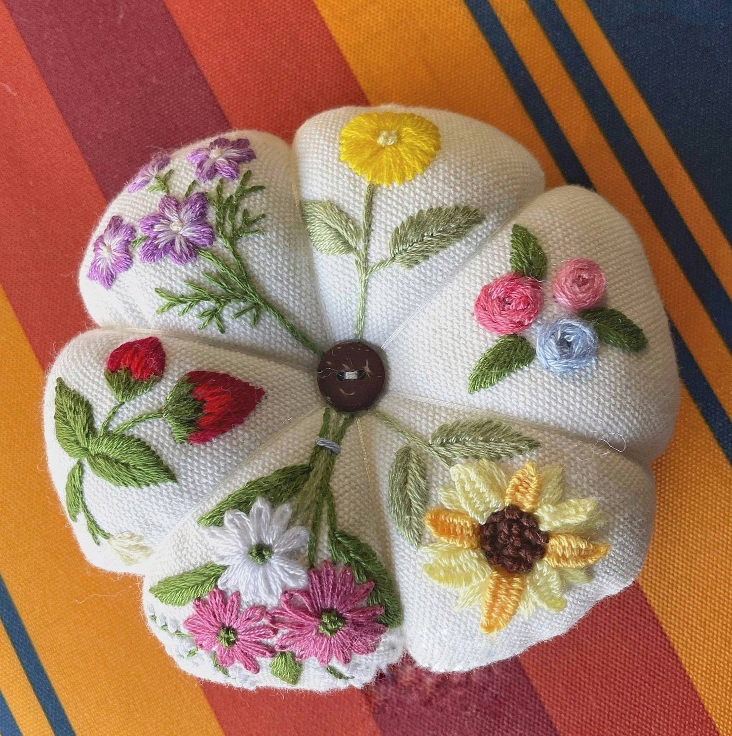 Flower Garden Embroidery Pumpkin Pincushion