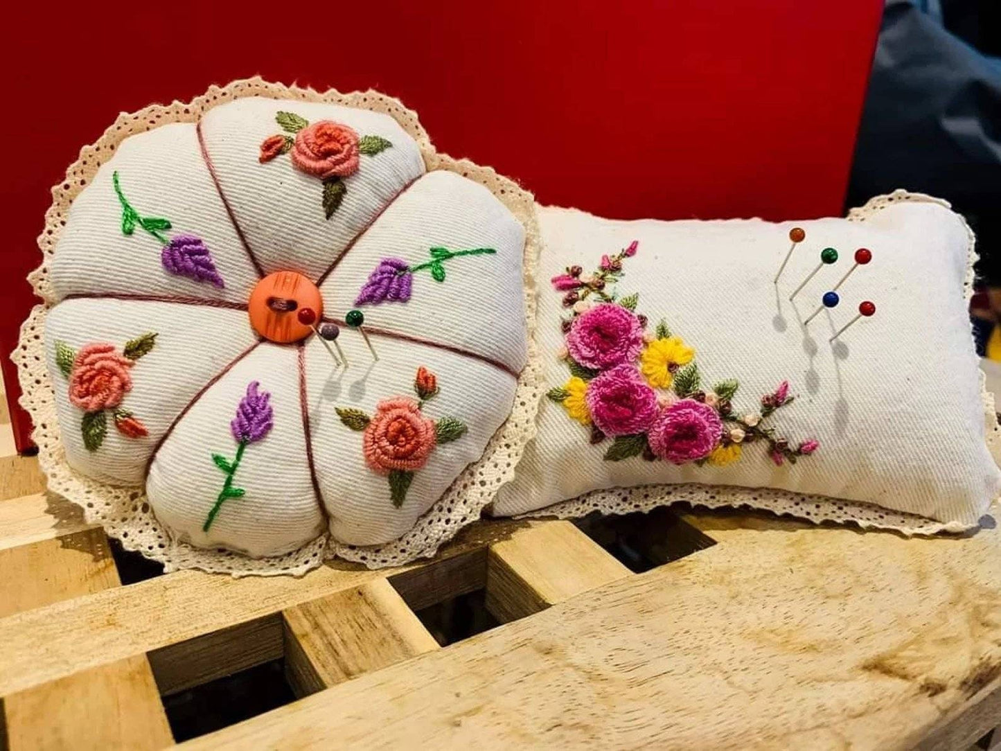 Rose & Lavender Embroidered Pumpkin Pincushion