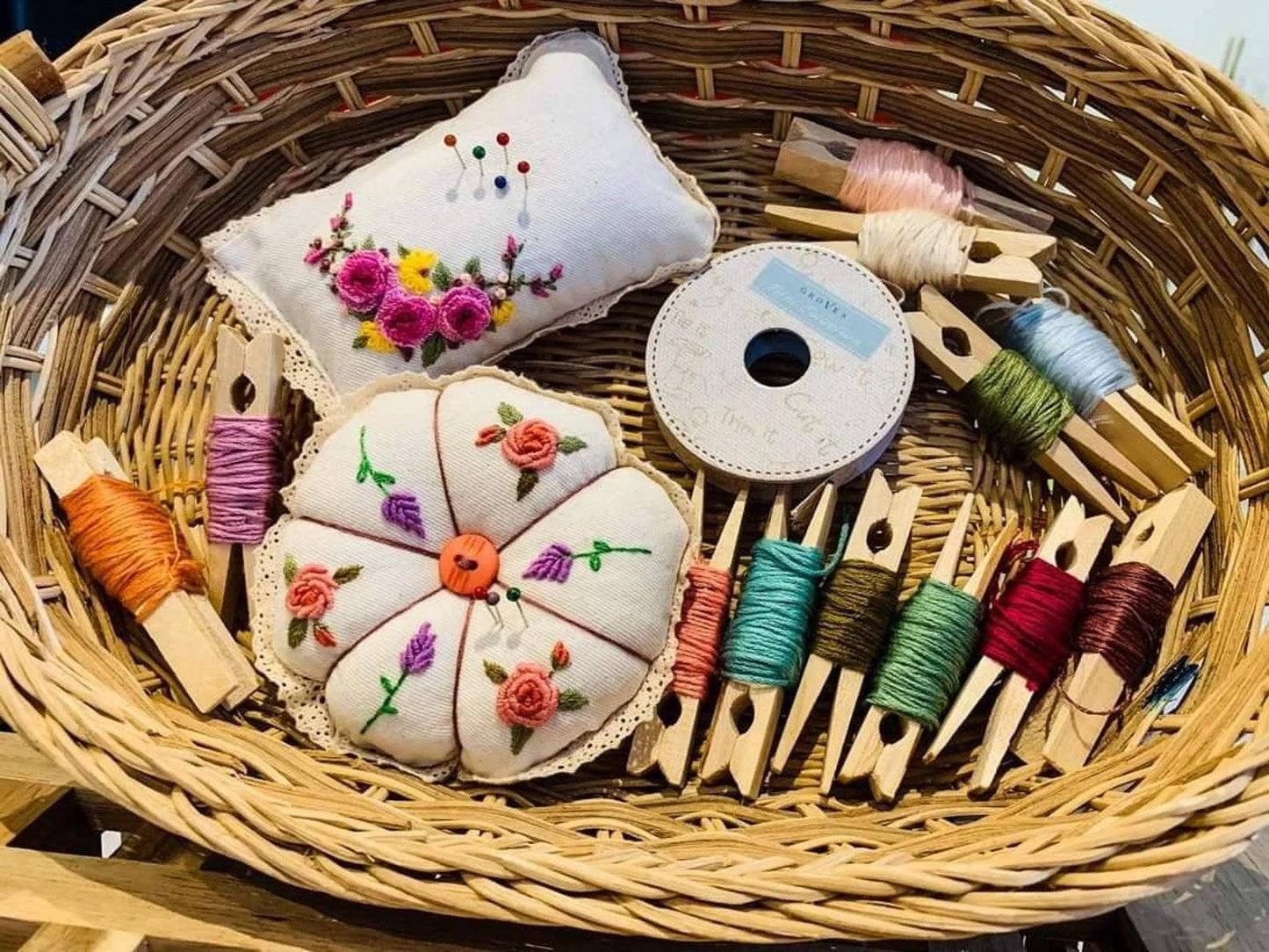 Rose & Lavender Embroidered Pumpkin Pincushion