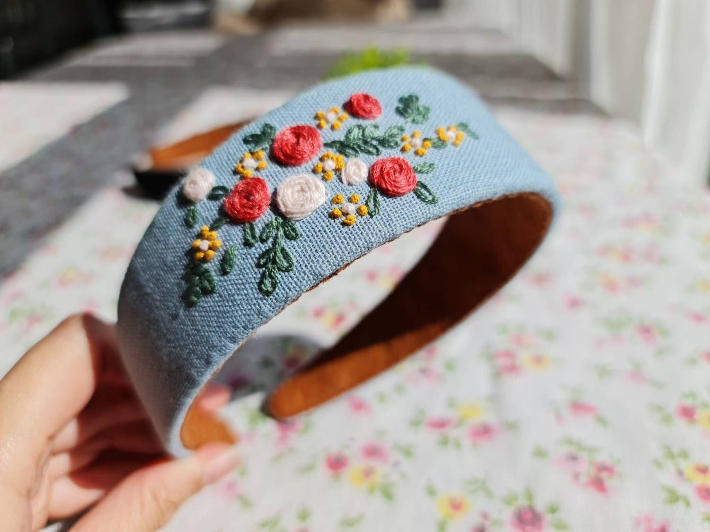 Floral Embroidered Wide Headband, Collection Maya