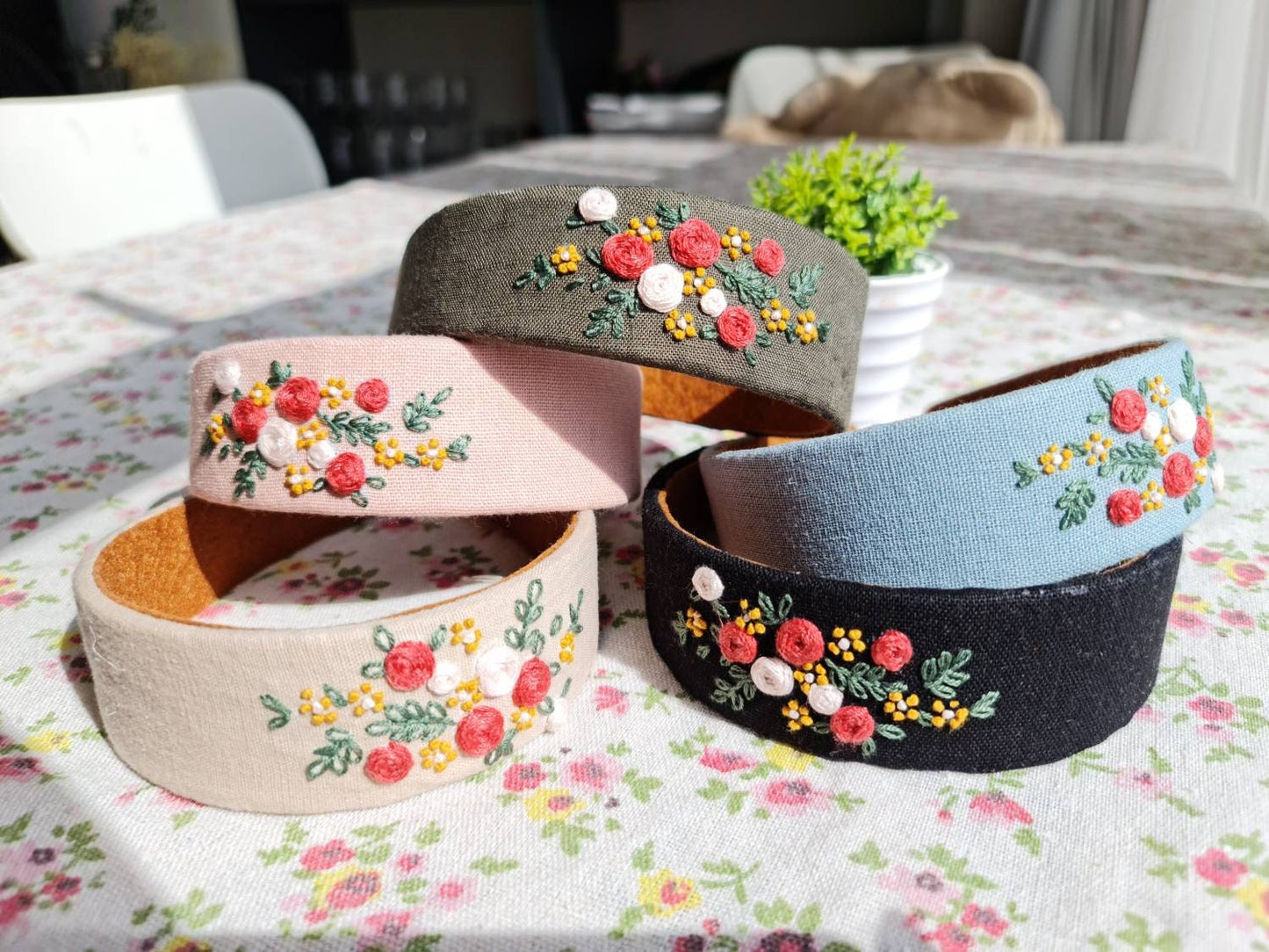 Floral Embroidered Wide Headband, Collection Maya