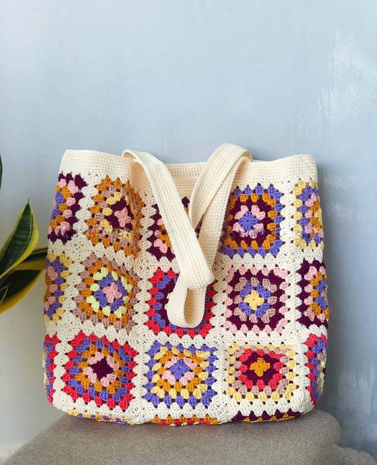 Colorful Hand-Crochet Tote Bag