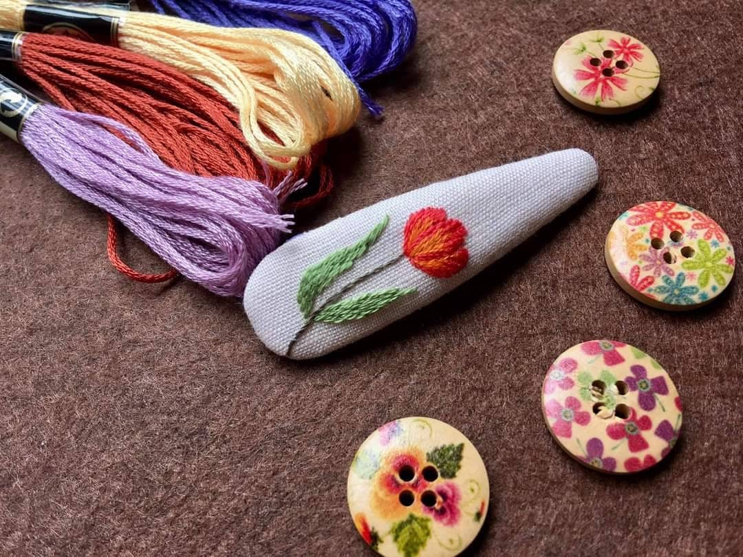 Tulip Flower Embroidered Hair Barrette