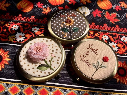 Sunflower Rose Embroidered Compact Mirror, Collection Aaliyah