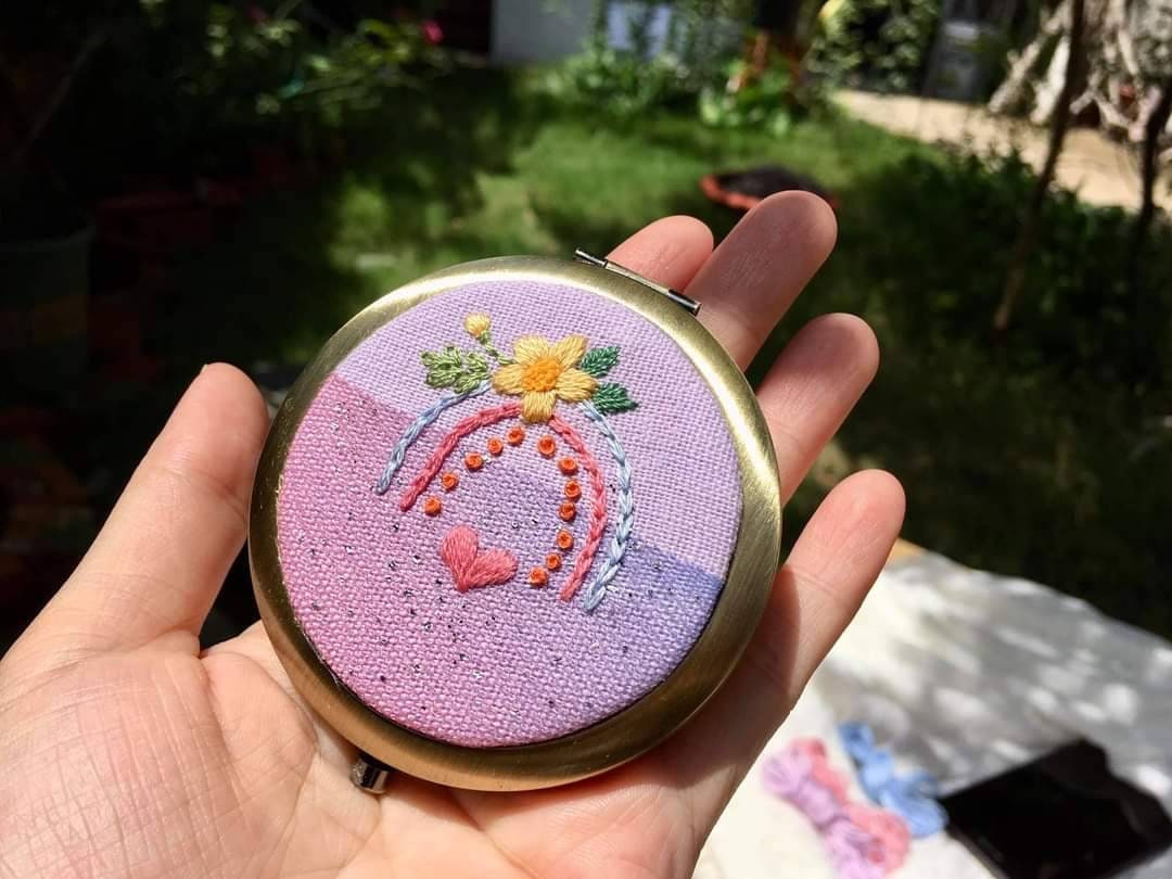 Floral Gate Embroidered Compact Mirror