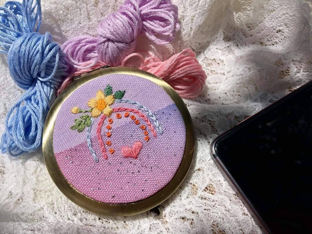 Floral Gate Embroidered Compact Mirror