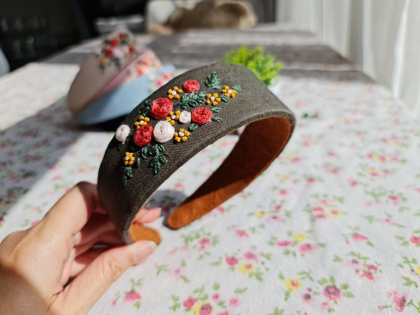 Floral Embroidered Wide Headband, Collection Maya