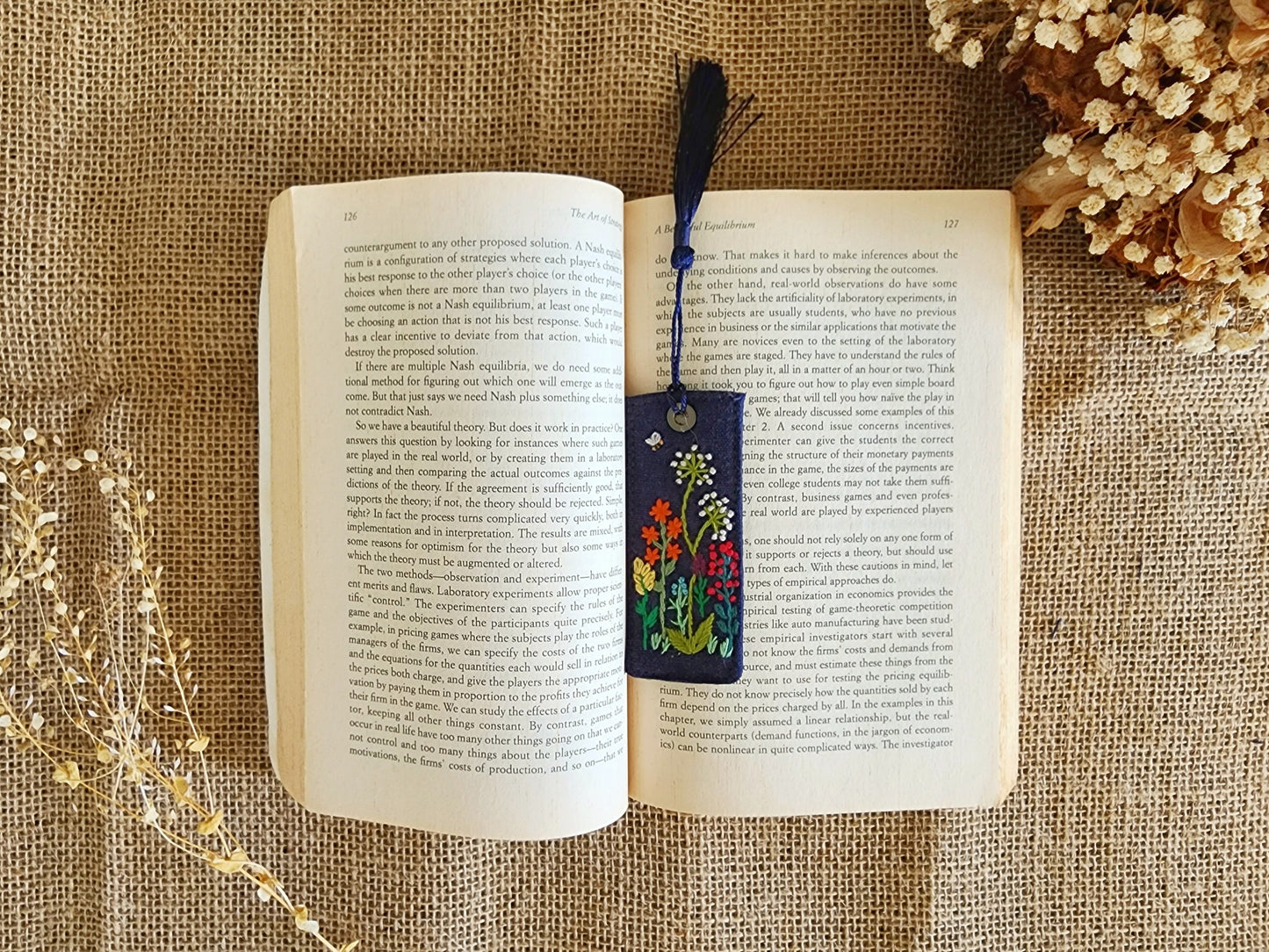 Vintage Linen Bookmark With Cute Floral Embroidery