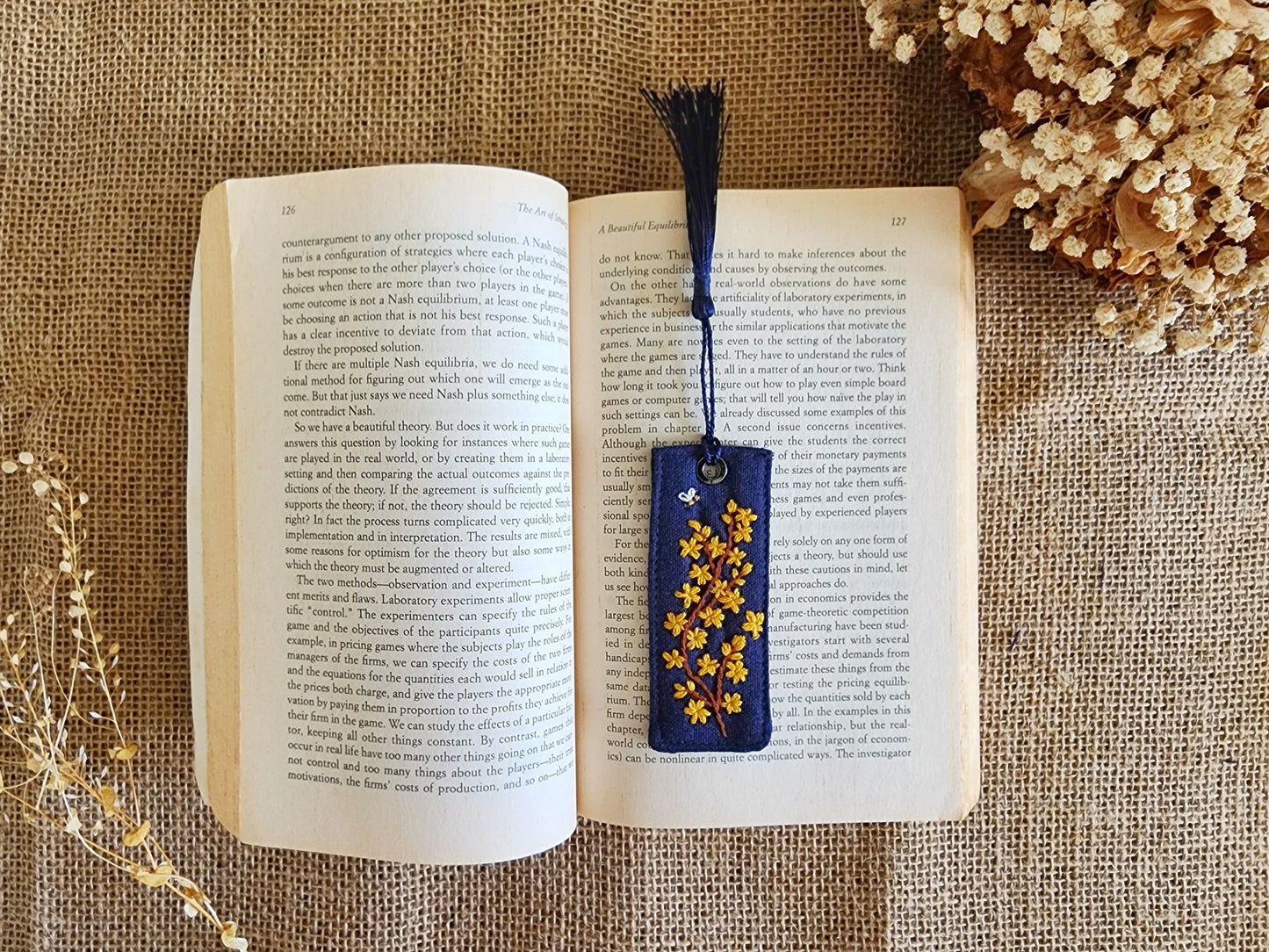 Retro Linen Bookmark With Cute Floral Embroidery